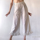 Plus Size Linen Culottes: Ruffle Waist Wide Leg Pants