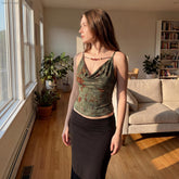 Olive Green Camo Lace Cami Top | V-Neck Adjustable Strap Crop Tank