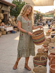 Women's Cotton Dress – Washed Beach Dress – Summer Lace & Embroidery Dress – Bohemian Eco Dress