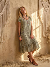 Women's Cotton Dress – Washed Beach Dress – Summer Lace & Embroidery Dress – Bohemian Eco Dress