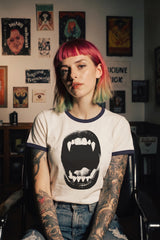 Vampire Bite Ringer Tee with Contrast Collar