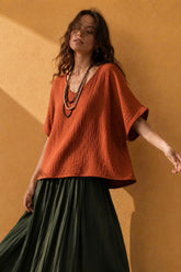 Women's Cotton Muslin Blouse - Breathable Crinkle Top