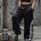 Glossy Wide Leg Pants with Letter Panel