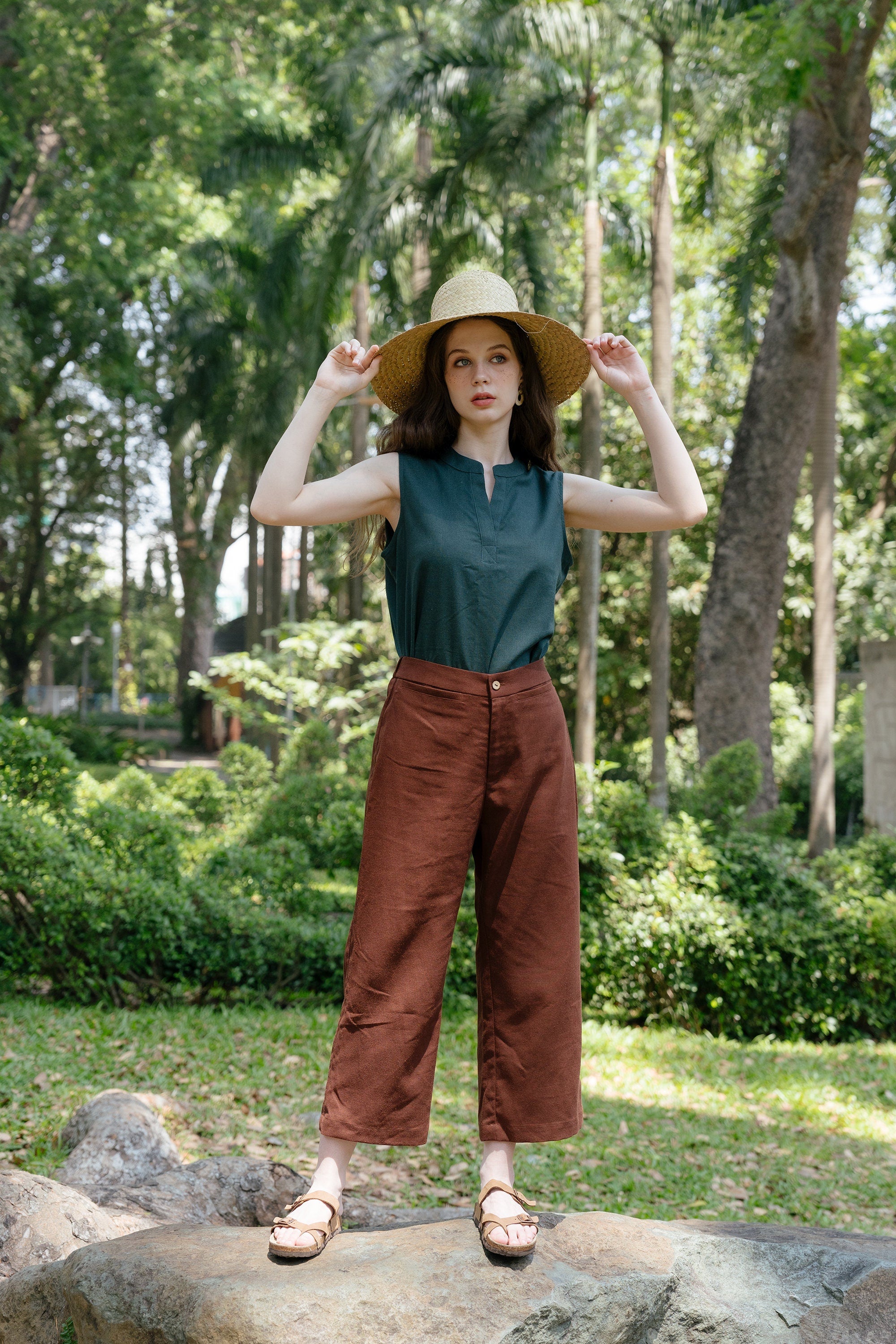 Linen Tank Top with Split Neckline