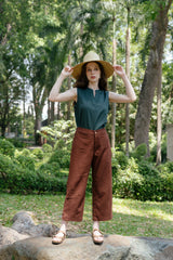 Linen Tank Top with Split Neckline