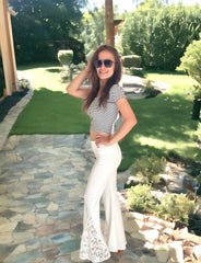 White Lace Bell Bottom Pants for Women