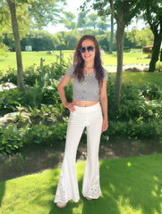 White Lace Bell Bottom Pants for Women