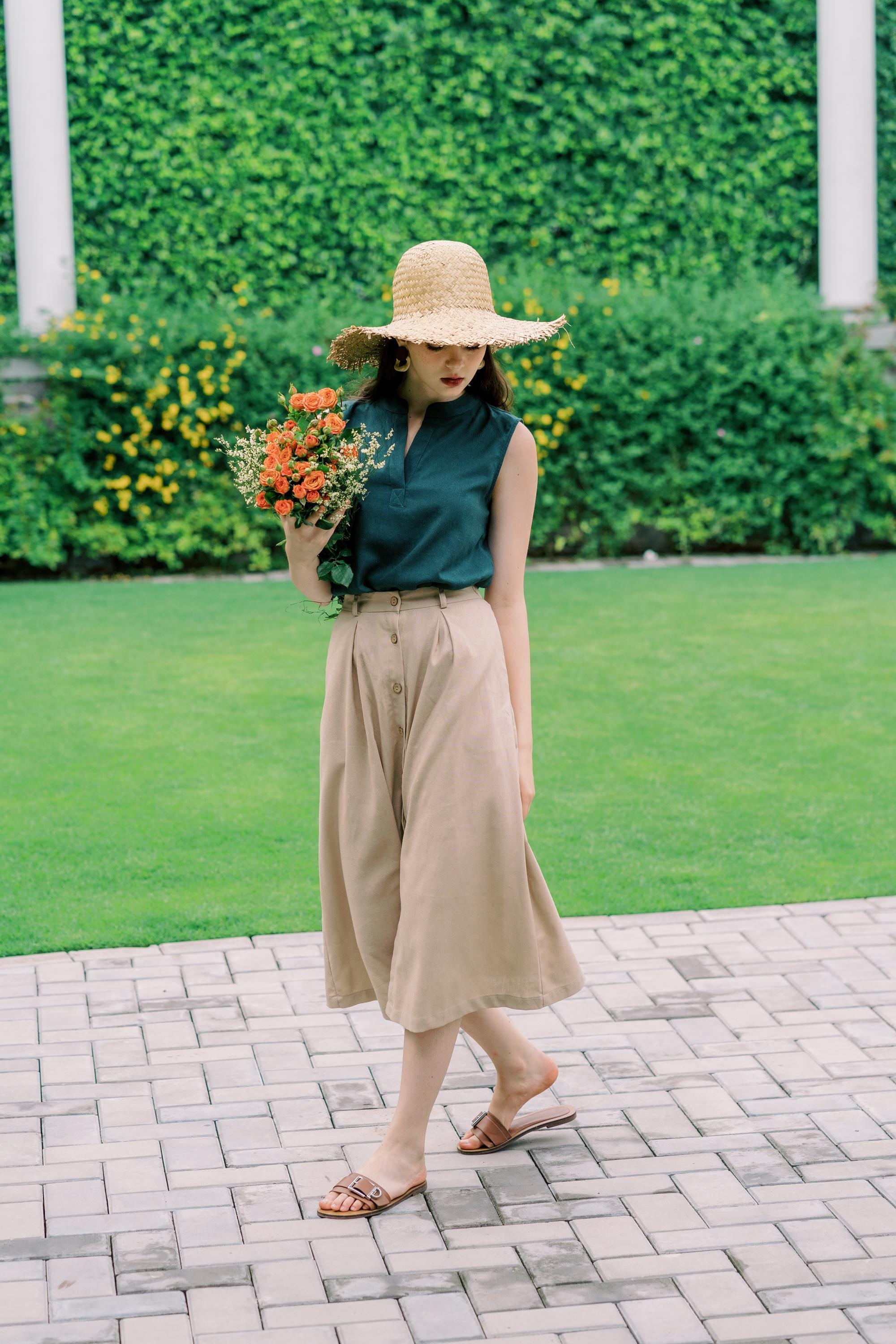 Linen Tank Top with Split Neckline