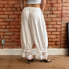 Lace Trim White Capri Pants - Flowy Boho Bloomers