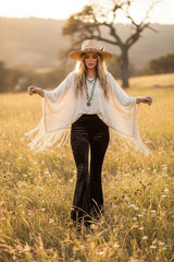 Black Crushed Velvet Bell Bottom Pants for Women