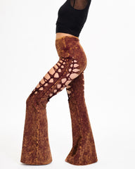 High Waisted Acid Wash Flare Pants with Braided Details
