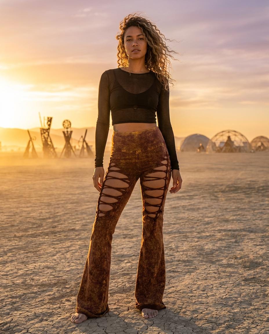 High Waisted Acid Wash Flare Pants with Braided Details