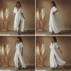 Muslin Cotton Maxi Dress with Deep V Neck
