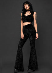 Black Crushed Velvet Bell Bottom Pants for Women