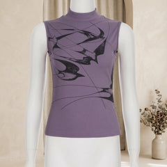 Y2K Bird Print Mock Neck Tank Top | Fitted Knit Sleeveless Summer Festival Shirt