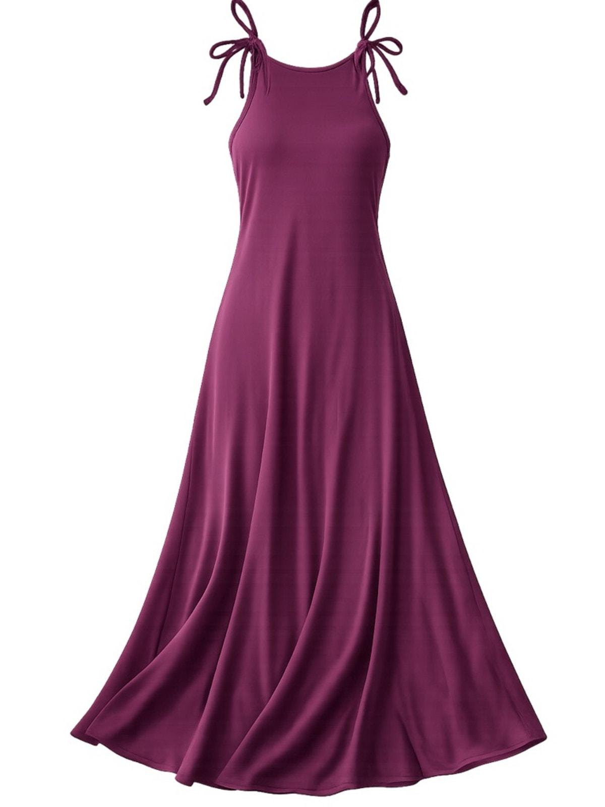 Boho Maxi Dress in Burgundy Plum - Organic Cotton Viscose Blend with Tie Straps, Relaxed Fit, Flowy Silhouette, Size S/M