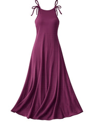 Boho Maxi Dress in Burgundy Plum - Organic Cotton Viscose Blend with Tie Straps, Relaxed Fit, Flowy Silhouette, Size S/M