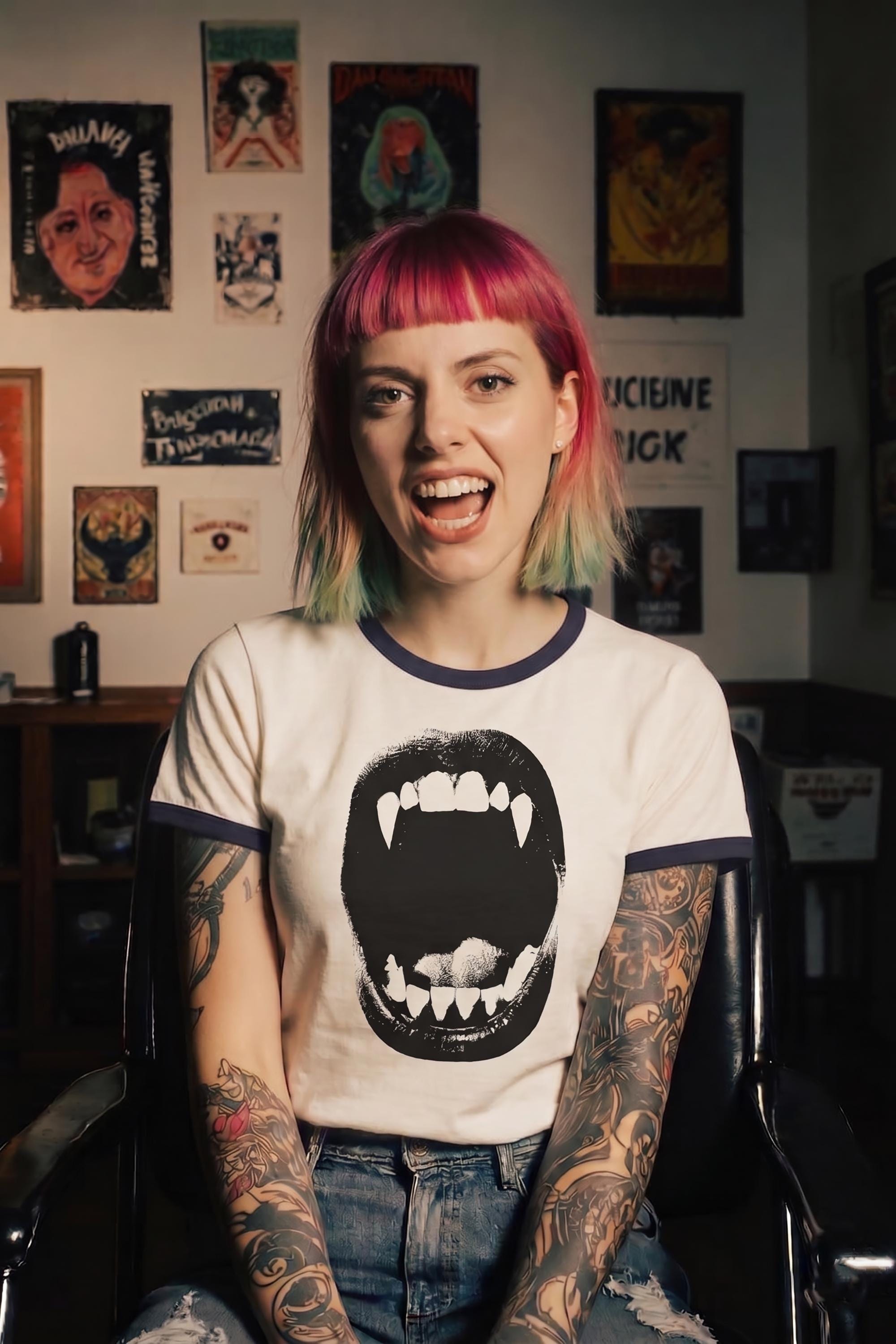Vampire Bite Ringer Tee with Contrast Collar