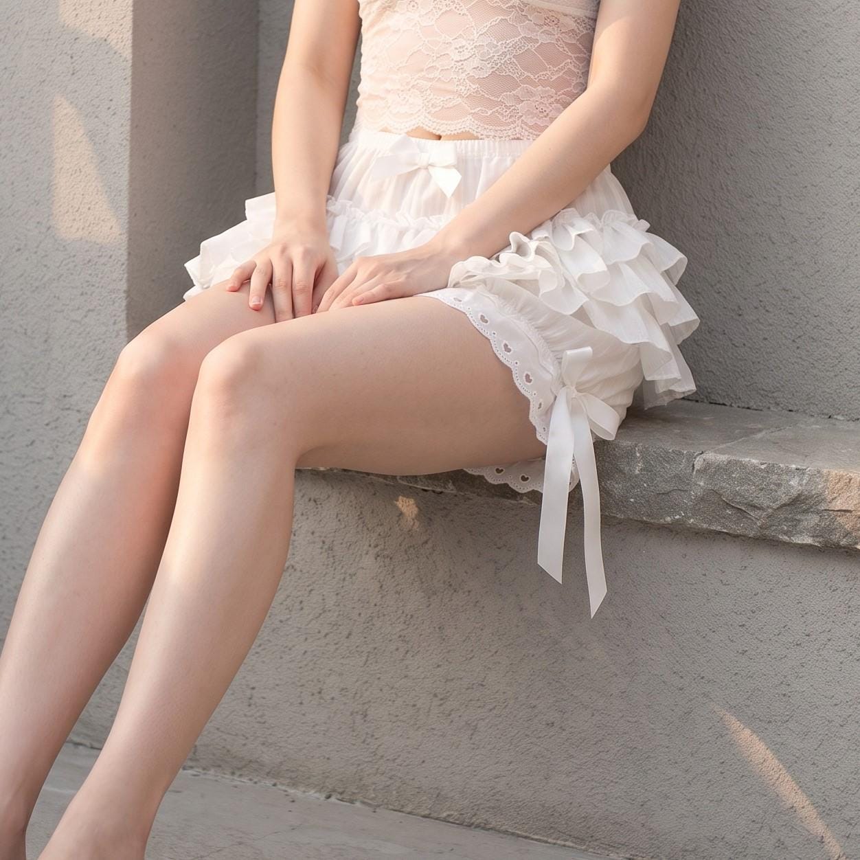 Lace Ruffle Mini Shorts with Elastic Waistband