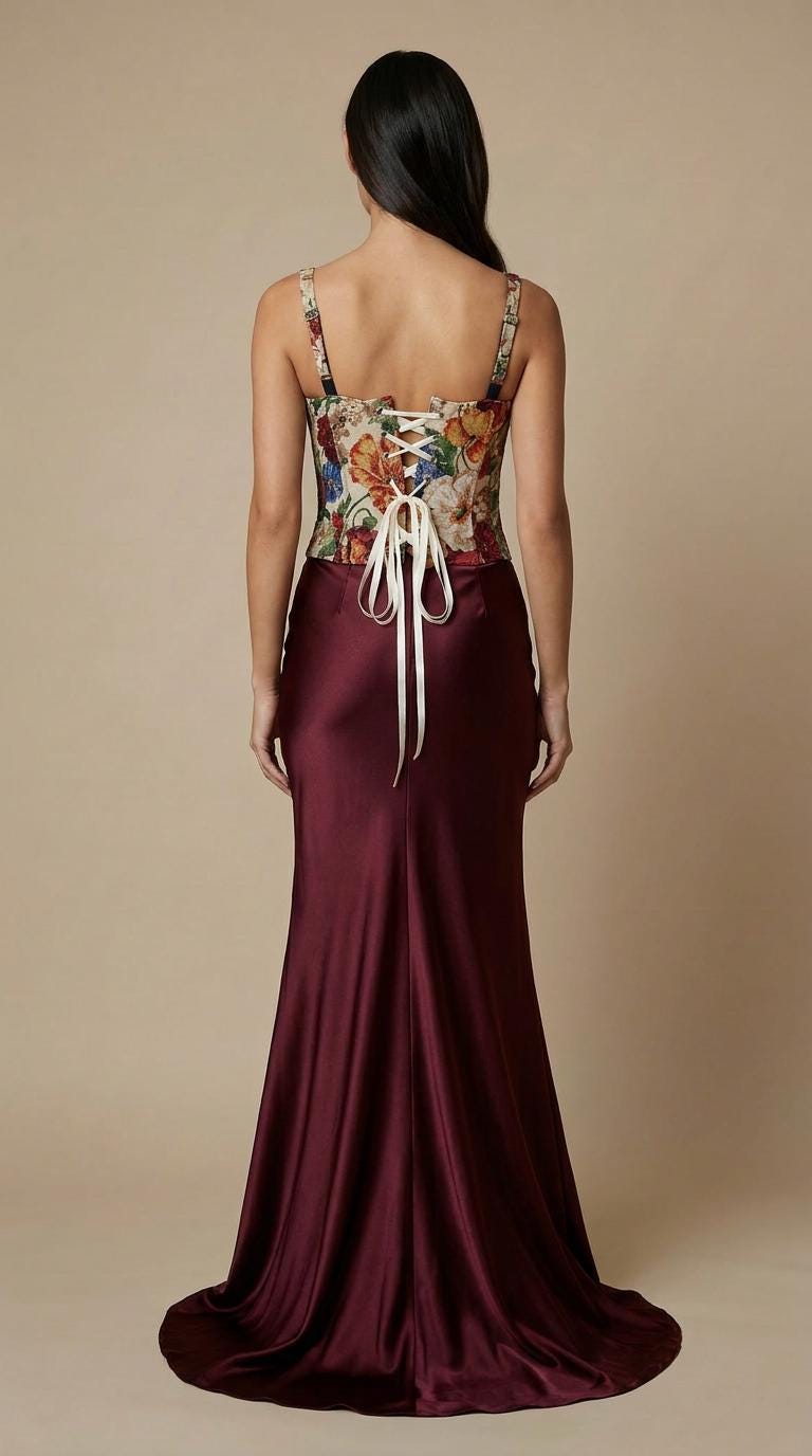 Floral Tapestry Corset Top with Lace-Up Back