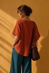 Women's Cotton Muslin Blouse - Breathable Crinkle Top