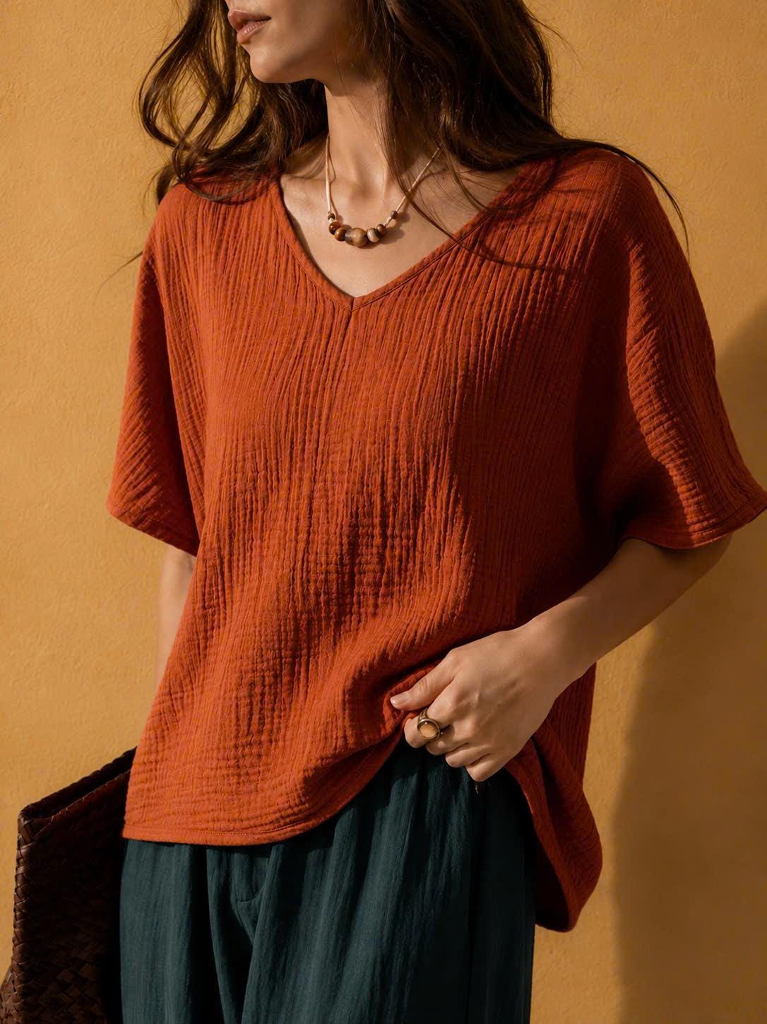 Women's Cotton Muslin Blouse - Breathable Crinkle Top
