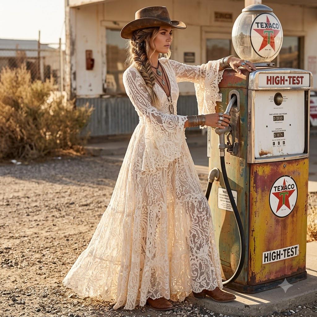 Boho Lace Maxi Dress with Bell Sleeves