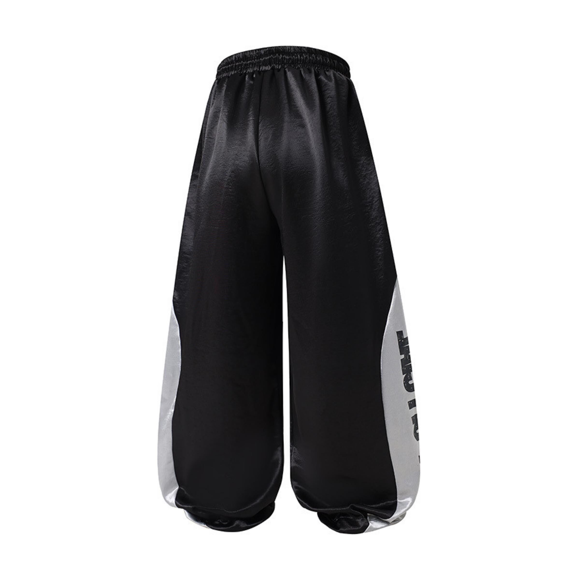 Glossy Wide Leg Pants with Letter Panel