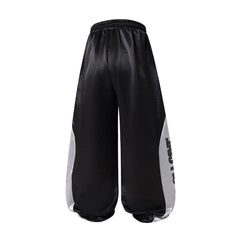 Glossy Wide Leg Pants with Letter Panel