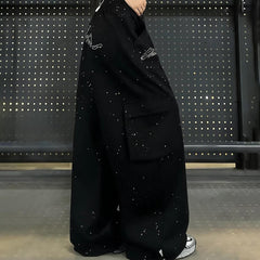 Rhinestone Wide Leg Pants with Drawstring Waist